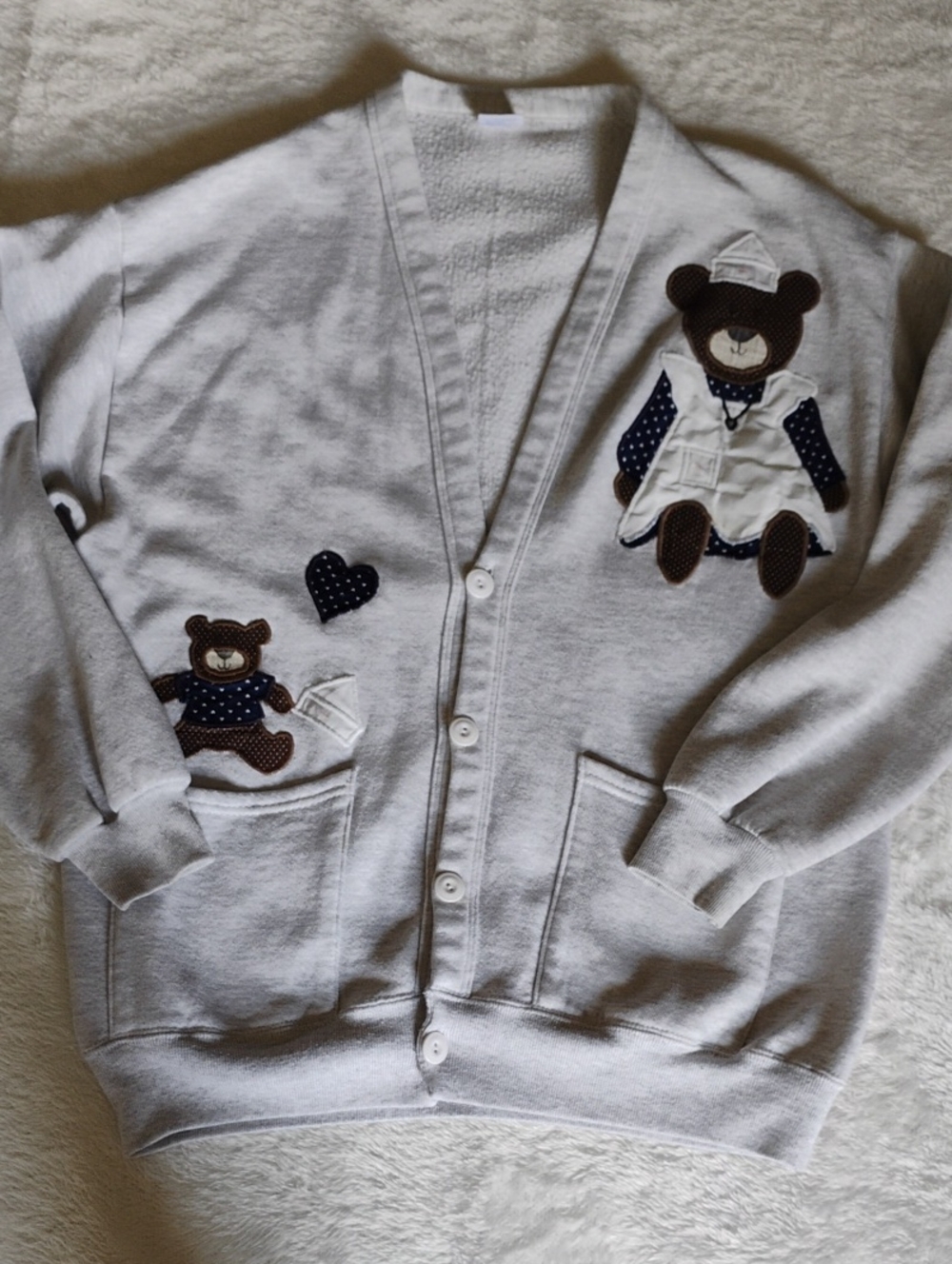 Vintage Teddy Bear Nurse Applique Cardigan Sweatshirt Unsized (L?)